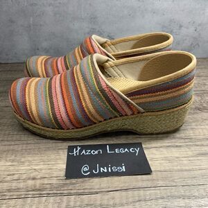 Dansko~Women’s~Vegan Jute  Knit Woven Cabana Stripe Clogs~Size 38EU/7.5-8